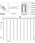 Diagram of USB-powered warm LED lights with remote control, part of Lace Bed Canopy With Warm Lights For Kids Bedroom Dreamy Princess Mosquito Netting For Girls Room Decor White Single Door Easy To Hang From Ceiling And Create A Cozy Princess Vibe For Crib Or Twin Bed.