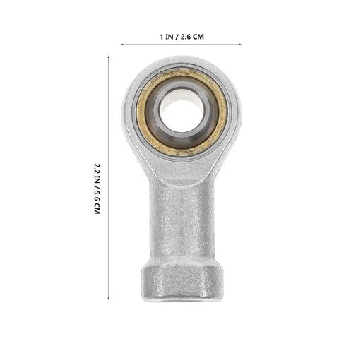 Four Piece M10x1.25 Threaded Fish Eye Rod End Bearings With Internal Thread Heavy Duty Metal Joint Kits For Industrial Linkages And Hydraulic Cylinders Built Tough And Ready To Roll front view showing dimensions and steel construction.