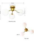 3 Light Modern Globe Ceiling Light Mid Century Sputnik Chandelier With White Glass Shades Brushed Brass Finish Dimensions