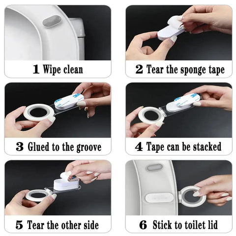 Touch Free Toilet Lid Lifter Two Pack White Hygienic Toilet Seat Handle Lift installation process in six steps