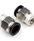 One Half Inch Push To Connect Air Fittings Quick Connect To Three Eighths NPT Male Straight Two Pack Works With Air And Water No Freezing Easy Install Heavy Duty Pneumatic Fittings For Home Shop And DIY Projects showing front view
