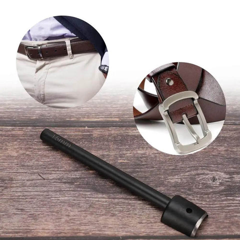15mm Leather Semicircle Punch For Belt Straps And Purses shown with belts and holes details