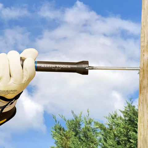 5-In-1 Impact Socket Kit Heavy-Duty With 3/4 Inch 1 Inch And 1-1/8 Inch Square Sockets shown in use on wooden pole outdoors