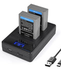 2-Pack BLN-1 Replacement Battery With Dual USB Charger For Olympus OM-D E-M1 E-M5 And Pen E-P5, showing two batteries on charger
