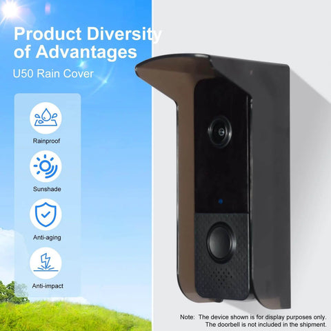 Glare Sun Shade Doorbell Rain Cover For All Weather Outdoor Protection No Nonsense Weatherproof PC Plastic Shield displayed on wall