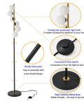 Six Globe Floor Lamp With Glass Shade Tall LED Pole Light In Black And Gold Finish Mid Century Modern Style diagram