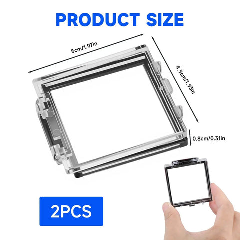 Two Pack 55mm Power Push Button Switch Covers With Double Sided Design for PC and industrial switches, product dimensions shown