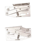 Two plated steel 45 Degree Down Flip Scissor Spring Cabinet Door Hinges for Kitchen Cabinets and Vanities, fits 35mm cup holes.