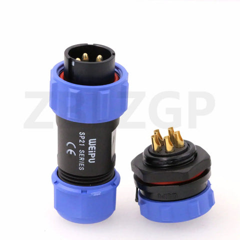 SP21 5 Pin IP68 Waterproof Aviation Circular Connector 21mm Panel Mount 30A Plug Socket With Dust Cover For Rugged Industrial Power And Signal Applications, front view