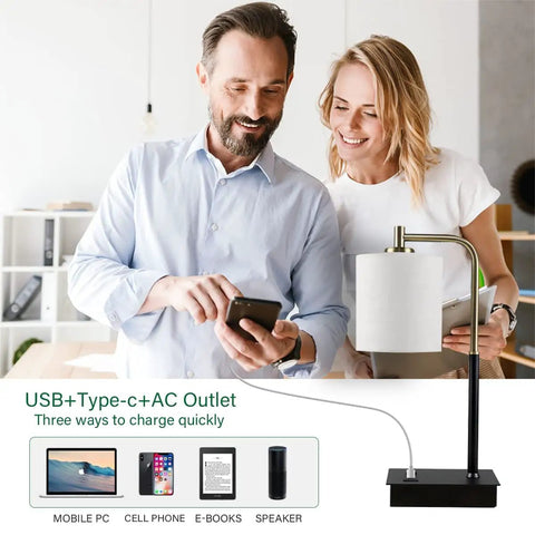 People using Bedside Touch Lamp With USB Port Outlet 3 Way Dimmable Modern Table Lamp For Bedroom And Living Room Cozy Sleep Aid