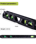 Magnetic Torpedo Level With Four Vials, V Groove And Magnet Track, Aluminum Alloy Build, Pro Grade High Viz Black 9 Inch Conduit Level