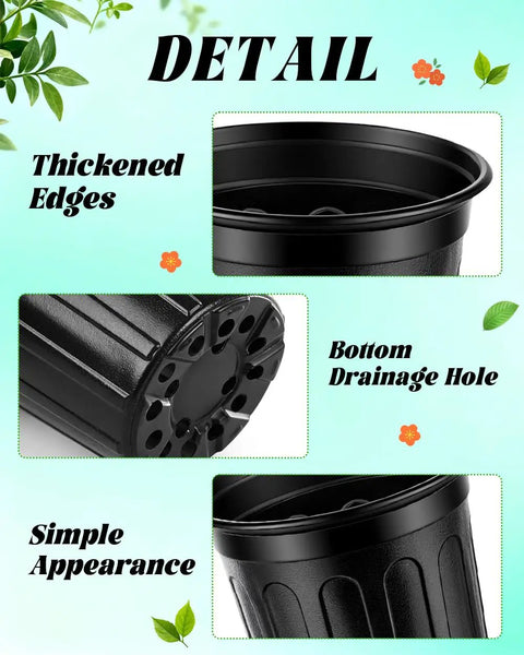 65 Pack One Gallon Seedling Pots With Drainage Holes For Easy Seed Starting And Transplants Flexible Thickened Soft Nursery Pots Built To Last For Home Garden Projects detail view showing drainage holes and flexible soft material