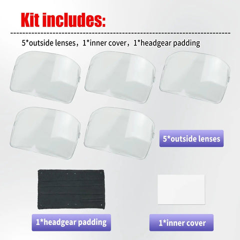 Kit for Outside Replacement Lenses For 9100XX And 9100XXVI Helmet Hood With Inside Protection Plates Sweatband And 2.80 By 4.20 ADF