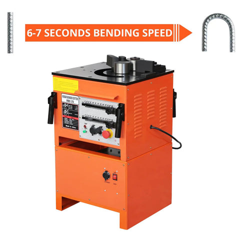 Heavy Duty Electric Rebar Bender And Killer Cutter With Badass 1600 Watt Copper Motor Fast Two In One Bending Machine showing orange unit with controls.