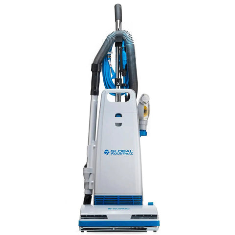 Pro Global Industrial Commercial Upright Vacuum Cleaner Gray, 14 Inch Cleaning Path With Deodorizing Hepa Filter Led Headlight And Adjustable Height For Carpets Or Hard Floors Includes Replacement Bag