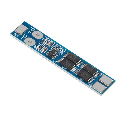 Heavy Duty Ten Pack Two Series BMS Lithium Battery Protection Board For 18650 Cells, blue PCB with components for regulation.