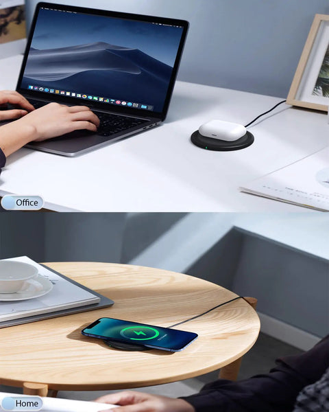 Two Pack 15W Fast Wireless Charger Pad For iPhone 17 Pro Max 17 Pro 17 16 15 14 13 12 And Samsung Galaxy S24 Ultra S23 Ultra S22 S21 AirPods Pro 2 on desk