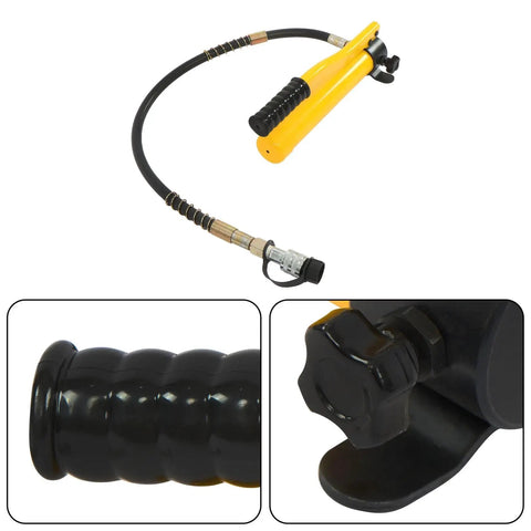 Hydraulic pump handle and components from Pro Grade 15 Ton Hydraulic Knockout Punch Kit With One Half To Four Inch Conduit Hole Cutter Set