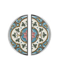 2 Pack Pink Gold Floral Tile Art Cabinet Handles, 3 Inch Center Hole Semicircle Drawer Pulls, Solid Zinc Alloy Hardware for Kitchen, Bathroom and Dresser, Boho Vibes Mediterranean Style, Brushed Nickel Finish