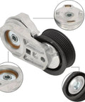 Heavy Duty Timing Belt Tensioner Pulley Kit Fit Dodge Ram 1500 2500 3500 For 2003 To 2008 Models With Drive Belt Idler Roller And Hardware Set Replaces Oem Numbers 53032130aa Ac 38058 38382, silver metal pulley and black ribbed idler roller