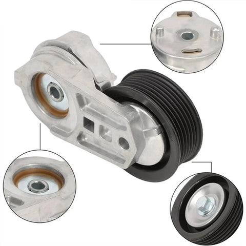 Heavy Duty Timing Belt Tensioner Pulley Kit Fit Dodge Ram 1500 2500 3500 For 2003 To 2008 Models With Drive Belt Idler Roller And Hardware Set Replaces Oem Numbers 53032130aa Ac 38058 38382, silver metal pulley and black ribbed idler roller