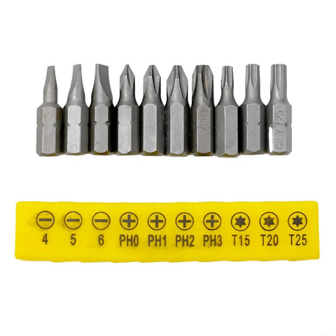 Get This Cool 10 Piece Screwdriver Bit Set With Hex Shank For All Your Power Tool Needs Plus Nut Drivers For Philips Slotted Torx And Square Bits To Fix Everything Around The House Like A Pro Today 10-piece steel bits on yellow holder