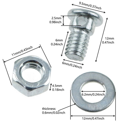 4 Pack Cable Anchor Bolts For Bicycle Brake Cables Cantilever Regulator Clamps With Nuts And Washers, dimensions labeled