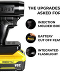 Powerhouse Cordless Jet Blower with injection molded body, battery cut off feature, and integrated flashlight.
