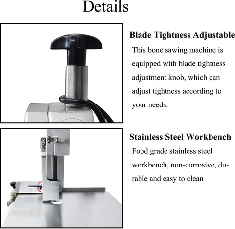 Heavy Duty 650W Electric Bone Saw Commercial Tabletop Cutter Blade tightness adjustment knob for easy use.