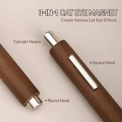3 In 1 Cat Eye Nail Magnet Kit For DIY Manicures, cigar shape tool with brown handle and cylinder, round, square heads