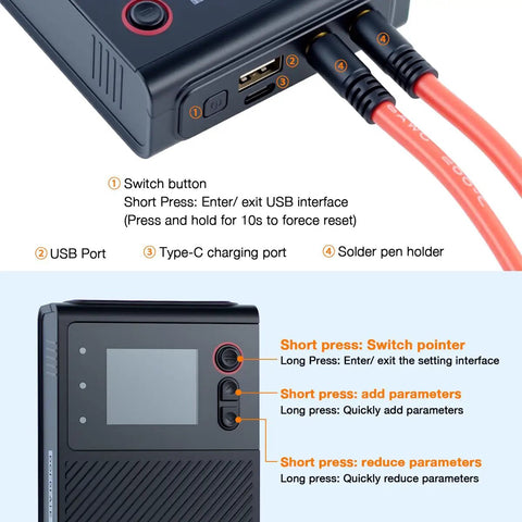 Portable Spot Welder With 1.8 Inch LCD Screen Dual Pulse Welding Machine ports and controls close-up view.