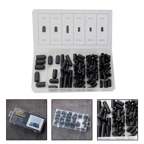 Super Cool 80-Piece Rubber Vacuum Line Cap Assortment With Six Sizes Of Hose Ends For Carburetor Manifold Automotive And High Temp Sealing Blocks For Tough Engine Bay Jobs, assorted sizes in organizer