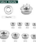 10-24 UNC Serrated Flange Hex Lock Nuts In Durable 304 Stainless Steel That Fights Vibration And Loosening For Machinery Auto And DIY Projects 50 Pack Heavy Duty Fasteners That Grip Surfaces Securely And Keep Fasteners Tight In Vibration Environments displayed with measurement details.