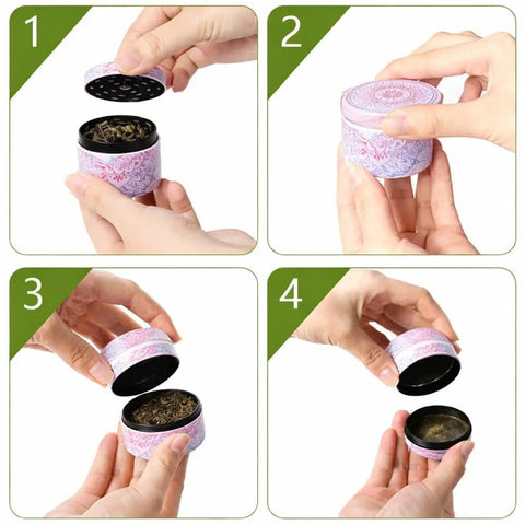 Manual Spice Grinder With No Fuss Quiet Grind, Calm Precision Die Cast Zinc Alloy, Mandala Style Kitchen And Desk Decor opened