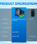 Specifications of Flux Capacitor Push Button Switch 12V LED SPST With Wire Kit, ABS material, for Toyota vehicles