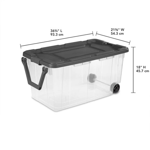 4 Pack Modular Stacker Box Set Of Durable Clear Plastic Storage Bins With Latching Lids 160 Quart Capacity Stackable Organizer, side view