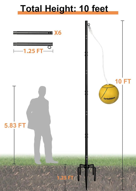 Tetherball Set With Ball And Rope For Outdoor Backyard Play Adjustable Tether Ball Pole With Screw Reinforcement 10 Ft Height Diagram