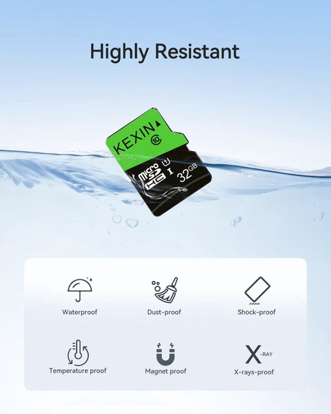 Five 32GB Micro SD Cards With SD Adapters UHS I C10 U1 High Speed Memory Cards for devices, waterproof and dust-proof illustration.