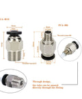 Close-up of PC4-M6 and PC4-M10 pneumatic fittings for 2M Bowden Tube For 3D Printing, PTFE Teflon Tubing, showing dimensions and details.