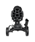 Hardcore Lightweight Foldable Golf Push Cart With Zero Hassle Quick Release Frame And Smooth 360 Rotating Front Wheel Adjustable Handle cooler cup rack viewed from the front.
