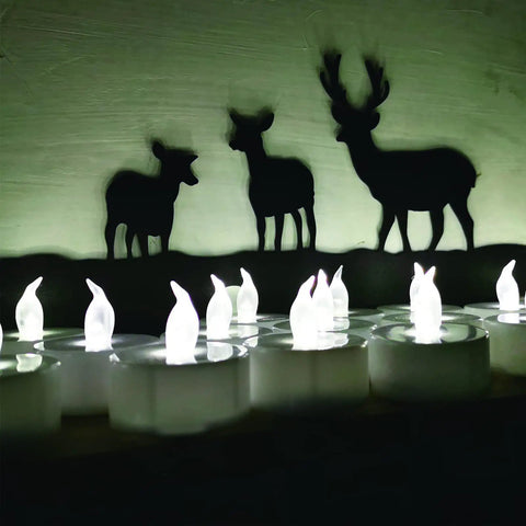 LED Tea Lights 24 Pack Battery Operated Flameless Candles With Realistic Flicker And Dope Long Battery Life, deer shadows.