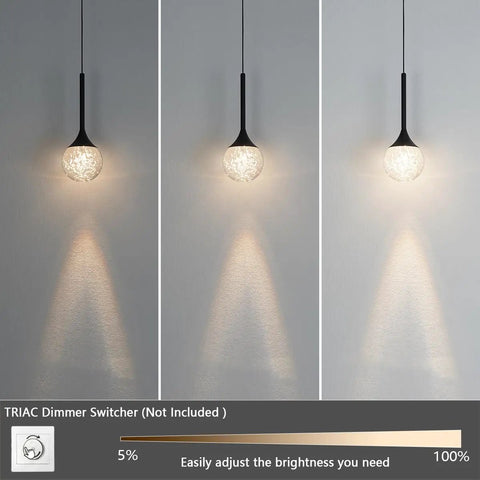 Lit Cylinder Bubble Crystal Pendant Lights LED Hanging Ceiling Fixtures with dimming feature shown at different brightness levels