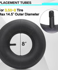 Two Pack Universal Inner Tubes For 8 Inch Wheels With TR13 Straight Valve Stem Fits 3.50-8 3.25-8 3.00-8 4.00-8 For Wheelbarrows