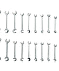 Top Tier 20-Piece Hex Key And Sae Wrench Combo Set For Auto Repair Garage Work Portable Tool Kit Heat Treated Alloy Steel For Diy Pros, metric and SAE open-end wrenches arranged on white