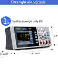 Portable Desktop Digital Multimeter With 3.5 Inch LCD Display For AC And DC Current Voltage And Temperature True RMS Readings Built For Pro Labs Instruments And Factories Ultra Thin And Lightweight For On The Go Use XDM1041, showing dimensions and weight