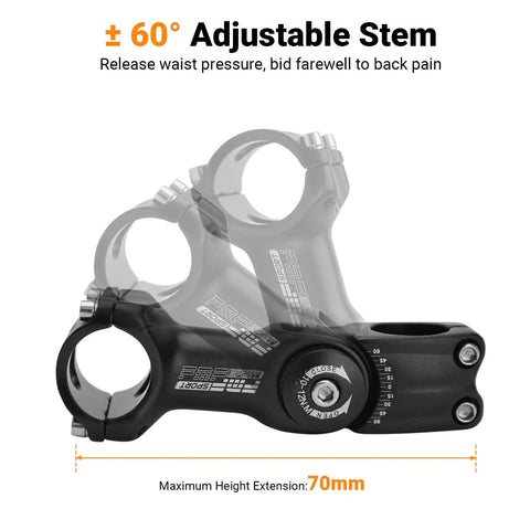 31.8mm Aluminum MTB Stem 110mm 60 Degree Adjustable Riser Handlebar, lightweight alloy bike stem display with angle adjustment.