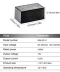 Ultra Compact 5W Single Output Pcb Mount Ac Dc Power Supply 15V With 85 To 305Vac Input in black, dimensions 4.57cm x 2.54cm.