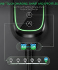 Portable Level 2 EV Charger 40A 9.6kW 240V with adjustable current and timing delay interface, close-up view.