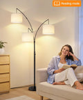 Arc LED Floor Lamp With Three Light Heads, 81 Inch Tall Black Modern Standing Lamp With White Shade, 2400 Lumens in a cozy nook