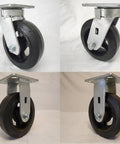Tough As Nails 6 Inch Rubber Rollers With Steel Hub Kingpinless Casters Includes Two Swivel And Two Rigid Units shown from multiple angles.